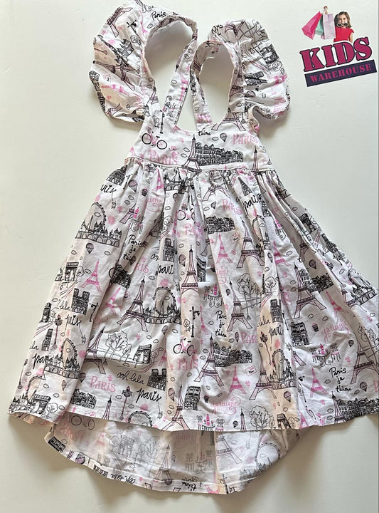 Homemade White Dress With Pink “Paris” Pattern Size 4