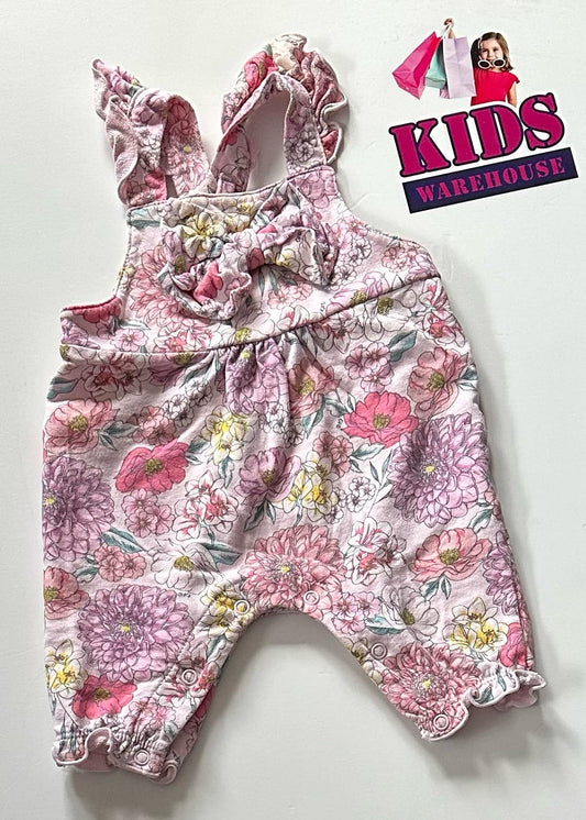 Kidding Around Pink Overalls With Flower Pattern Size 000