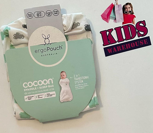 NEW Ergopouch Australia White with Black & Green Squiggle Circles Cocoon 3-12 Months (7-10Kgs) TOG 0.2