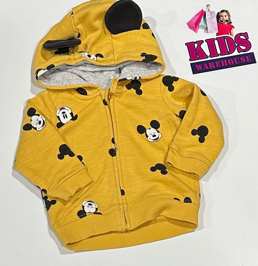 H&M Yellow Hoodie With Mickey Mouse Pattern Size 000