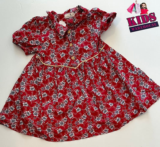 Toots Kids Red Dress With Flower Pattern Size 1