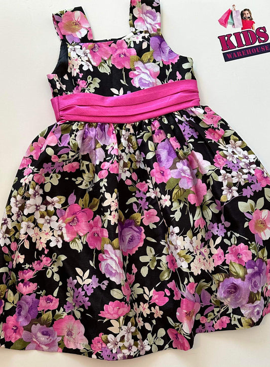 Ollies Place Black Dress With Pink Flowers Size 5