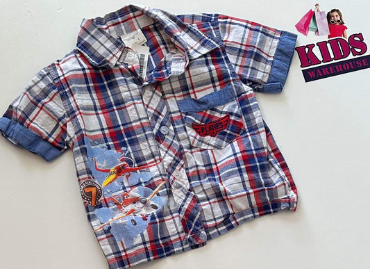 Disney Planes White & Red Button Shirt Size 1