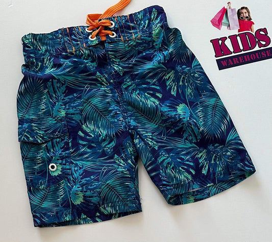 Tilt Surf Blue Swimming Shorts With Green Leaf Pattern Size 4