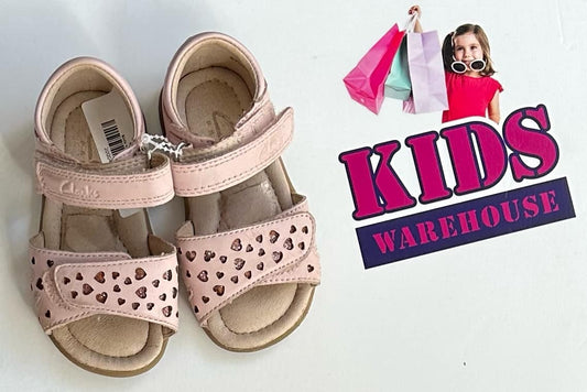 Clarks Premium Tan & Pink Love Heart Sandles Size 4.5 (Baby)