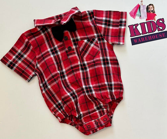 Baby Baby Red Bodysuit Checker Pattern Size 000