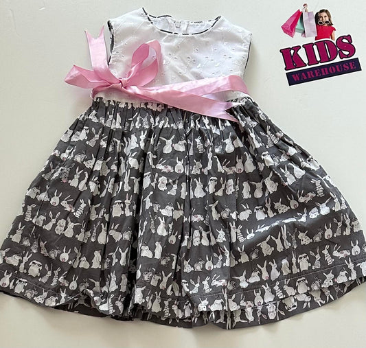 White & Black Dress With Pink Bow tie and Rabbit Pattern Size 1