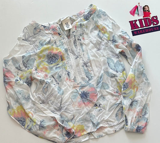 L.O.G.G White Long Sleeve With Flower Pattern Top Size 9