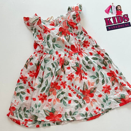 MeMaster White Dress With Red Flowers Size 2