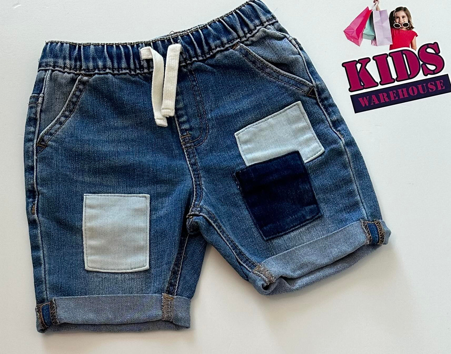 Breakers Jean Shorts With White & Black Patches Size 1 Kids Warehouse AU