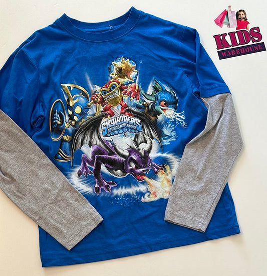 Skylanders Blue Top With Grey Long Sleeves Size 8