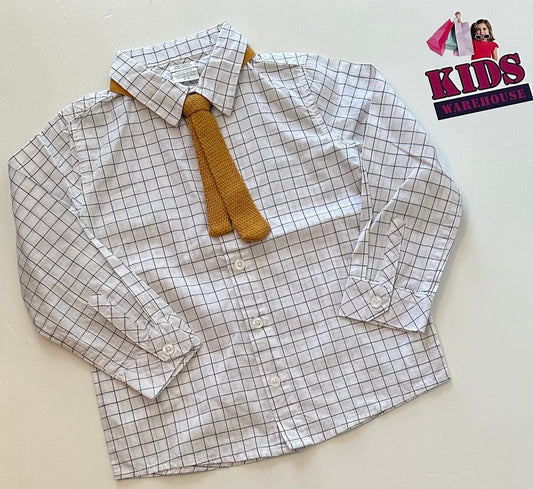 Mamma & Pappa White Shirt White Brown Tie Size 3