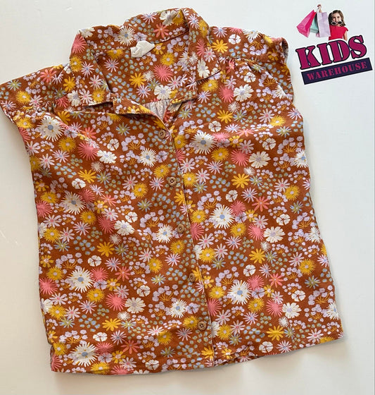 Cotton On Brown Top With Flower Pattern Size 9