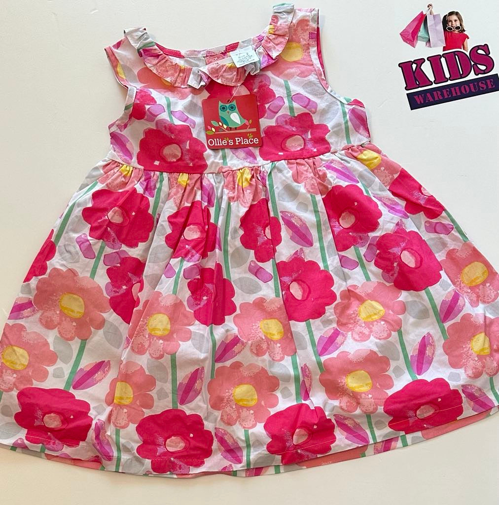 Ollies Place White Dress With Red Flower Pattern Size 2 Kids Warehouse AU