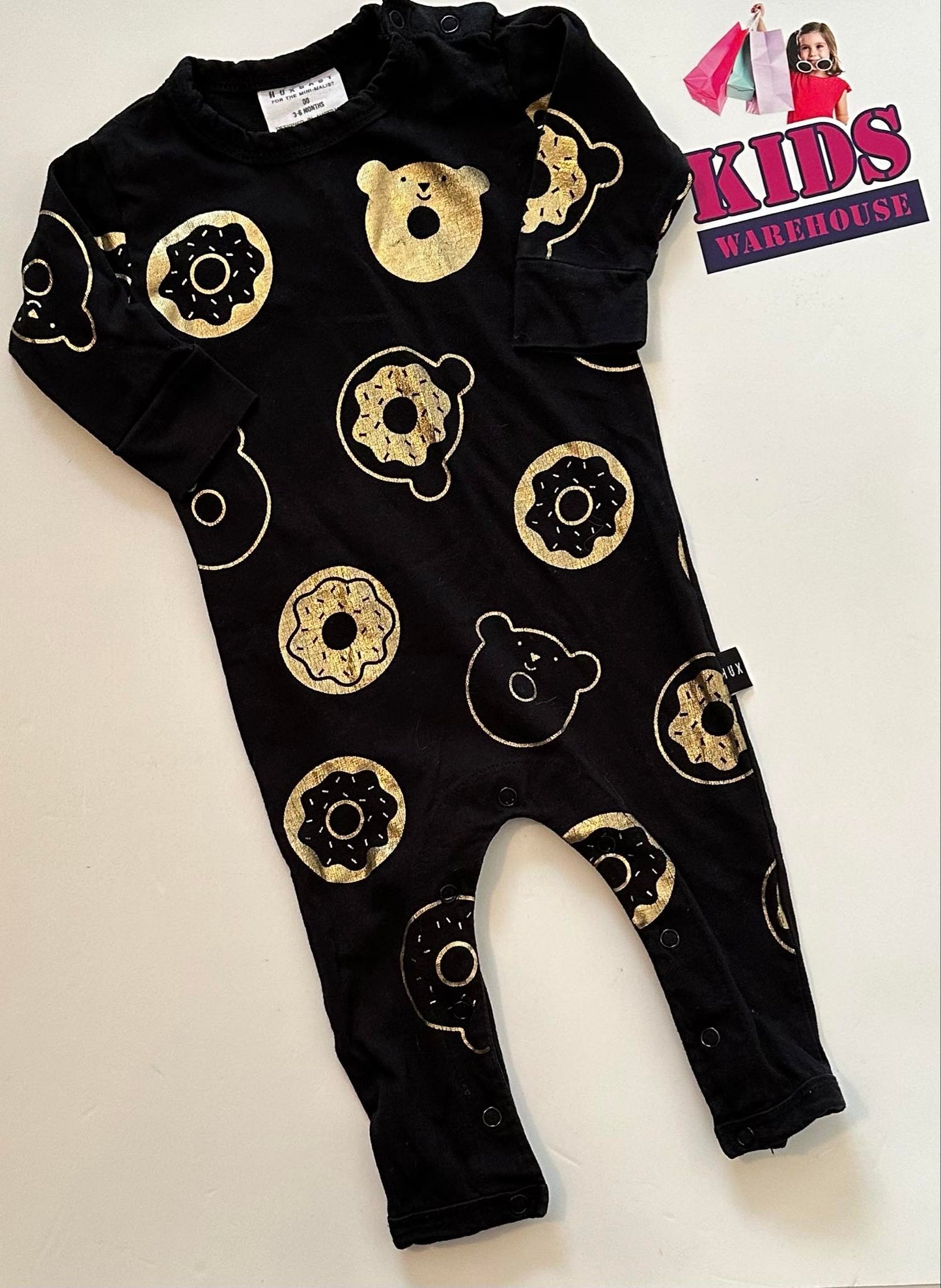 Hux Baby Black Jumpsuit With Golden Donut Pattern Size 00
