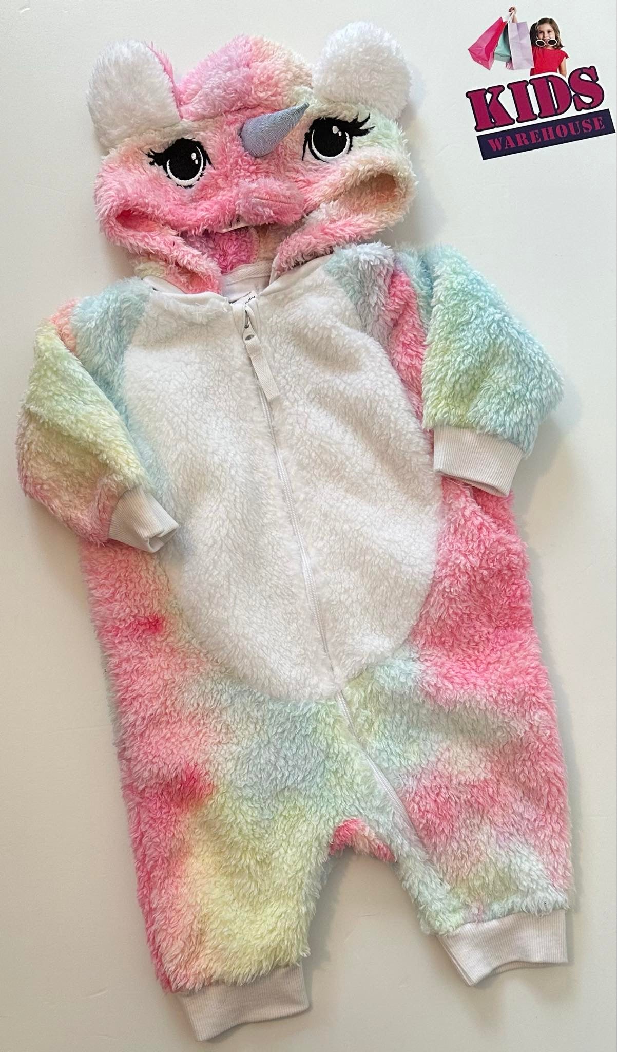 Peter Alexander Unicorn Baby Pink & Blue Fluffy Onesie Size 0