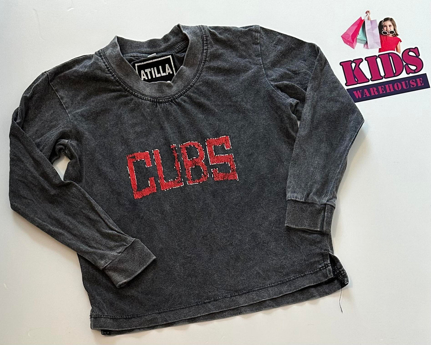 Atilla Cubs Grey Long Sleeve Top With Red “Cubs” Print Size 0