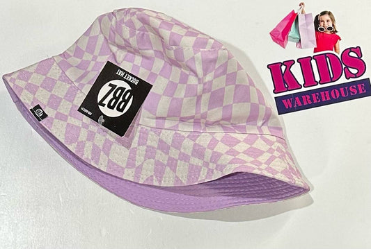 NEW BBZ Purple, White Checkered Print Bucket Hat Child