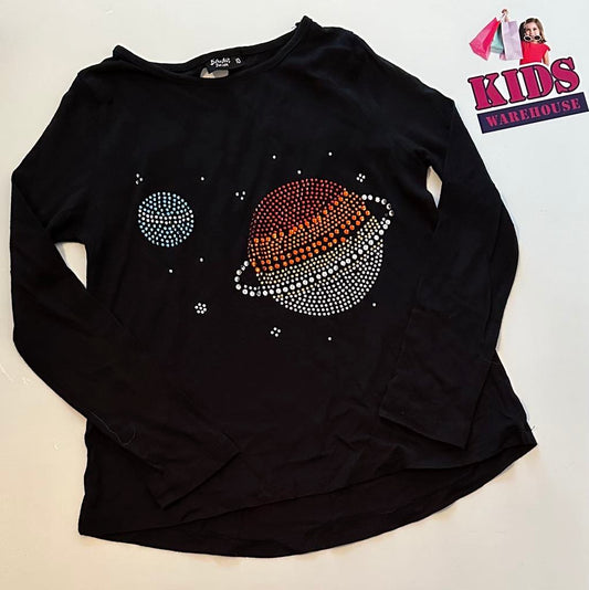 Bardot Black Top With 3D Gem Patterned Planets Size 10