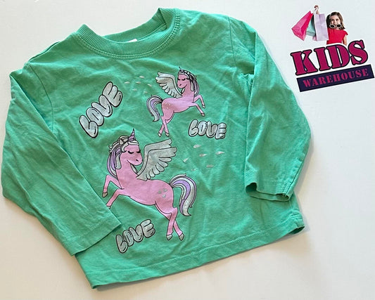 Favourites Green Long Sleeve Top With Unicorn Print Size 2