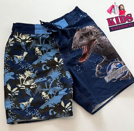 Jurassic World Blue Leaf Print Shorts with Dinosaur Graphic Size 12