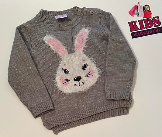 Baby Gee Jay Grey Knit Jumper With Rabbit Print Size 1