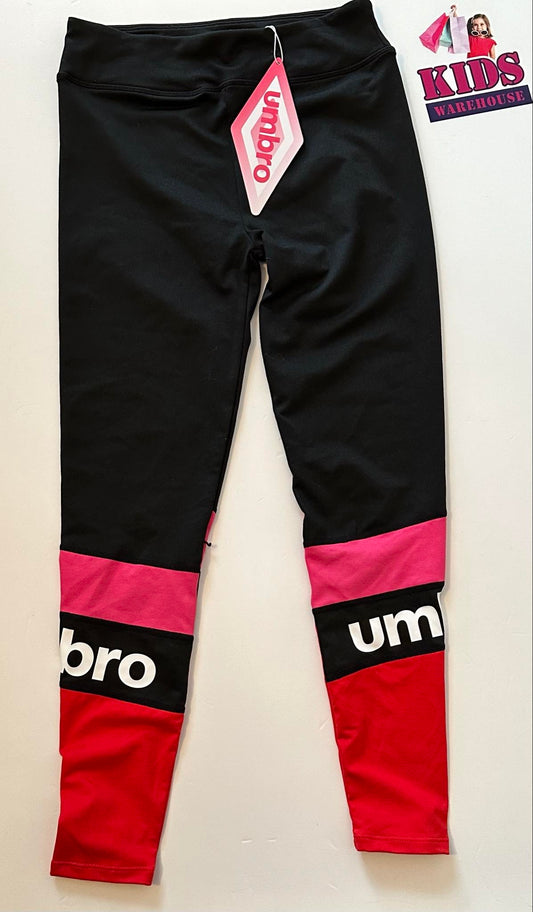 New Umbro Black & Pink Leggings Size 12 (RRP $30)