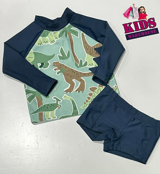 Target Blue & Green Swim 2 Piece Set With Dinosaur Print Size 1