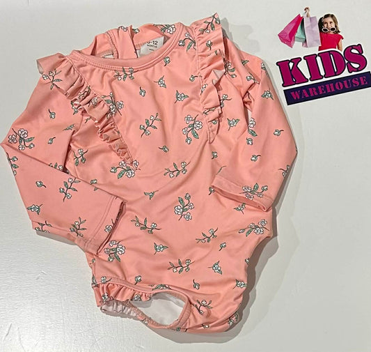 Cotton On Pink Swim Bodysuit With White Flower Pattern Size 0
