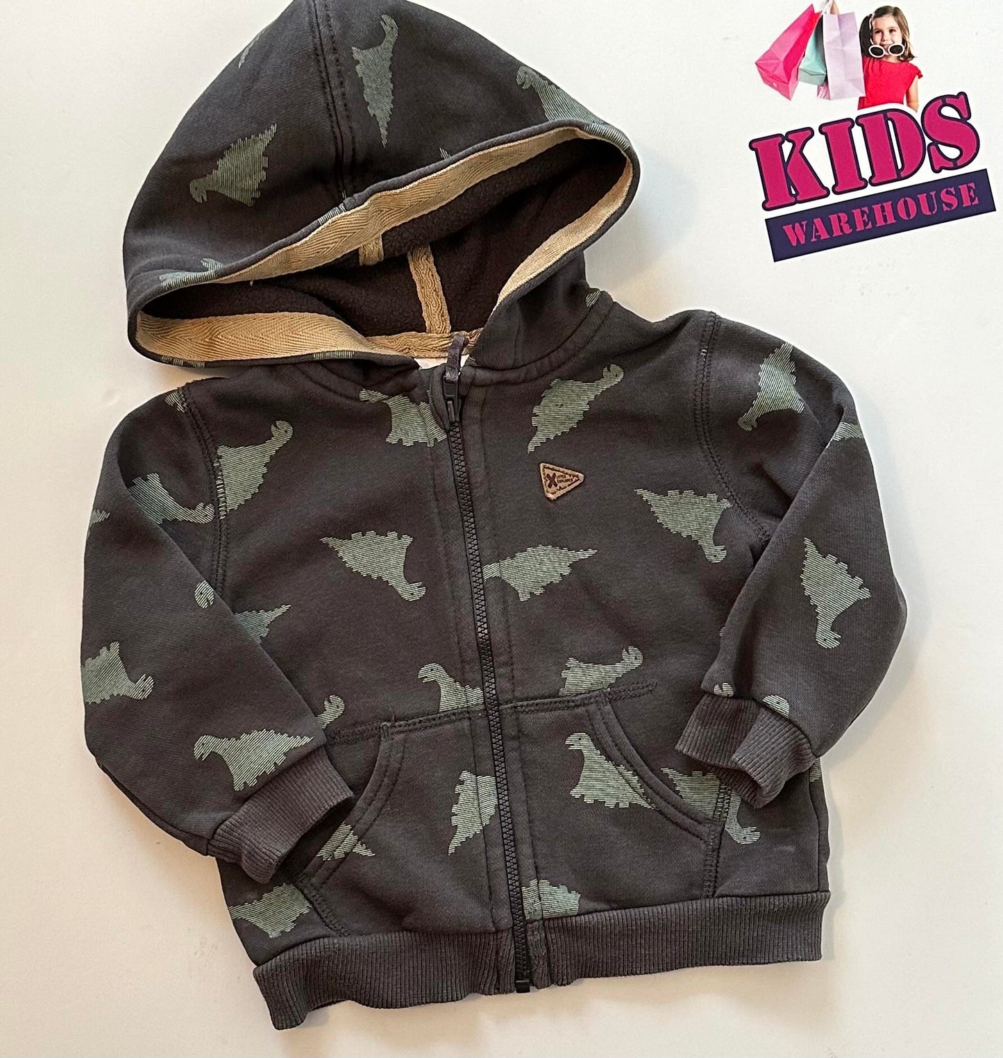 Target Grey & Green Hoodie With Dinosaur Pattern Size 0