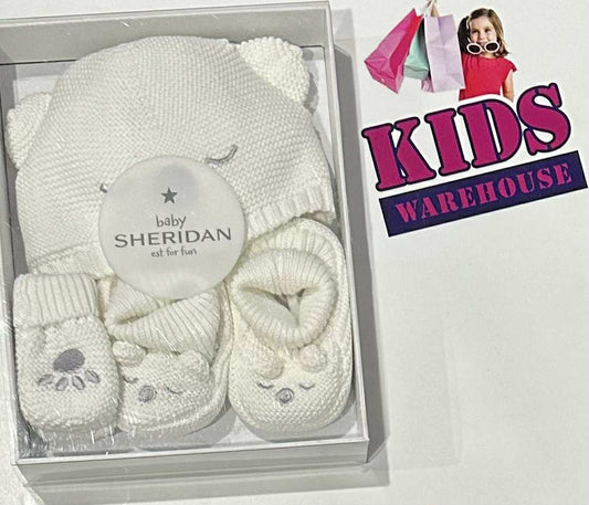 NEW Baby Sheridan White Knitted Beanie, Mittens, Socks