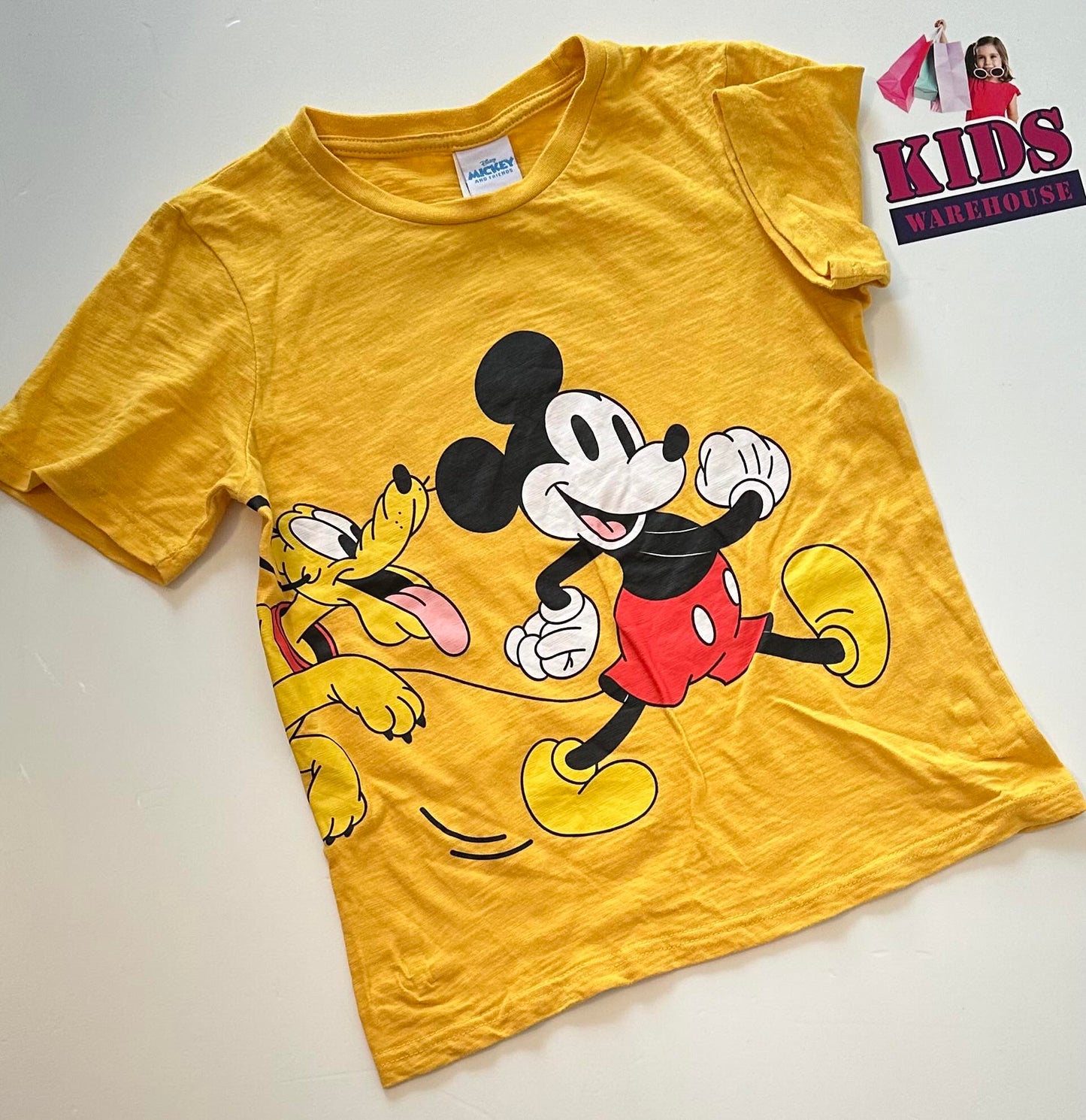 Disney Mickey & Pluto Yellow Top With Mickey Mouse Print Size 7