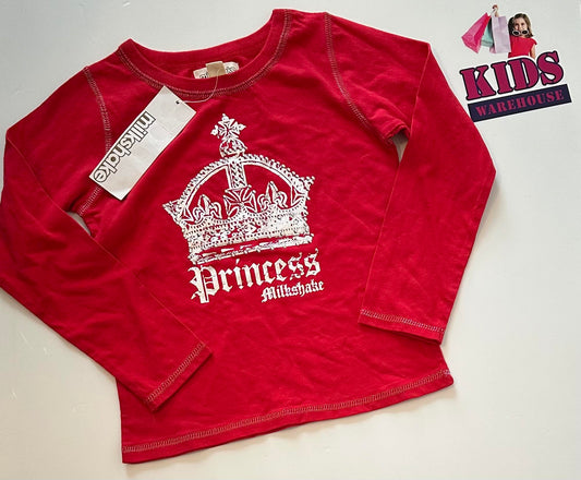 New Milkshake Red Long Sleeve Top With “Princess” Print Size 5