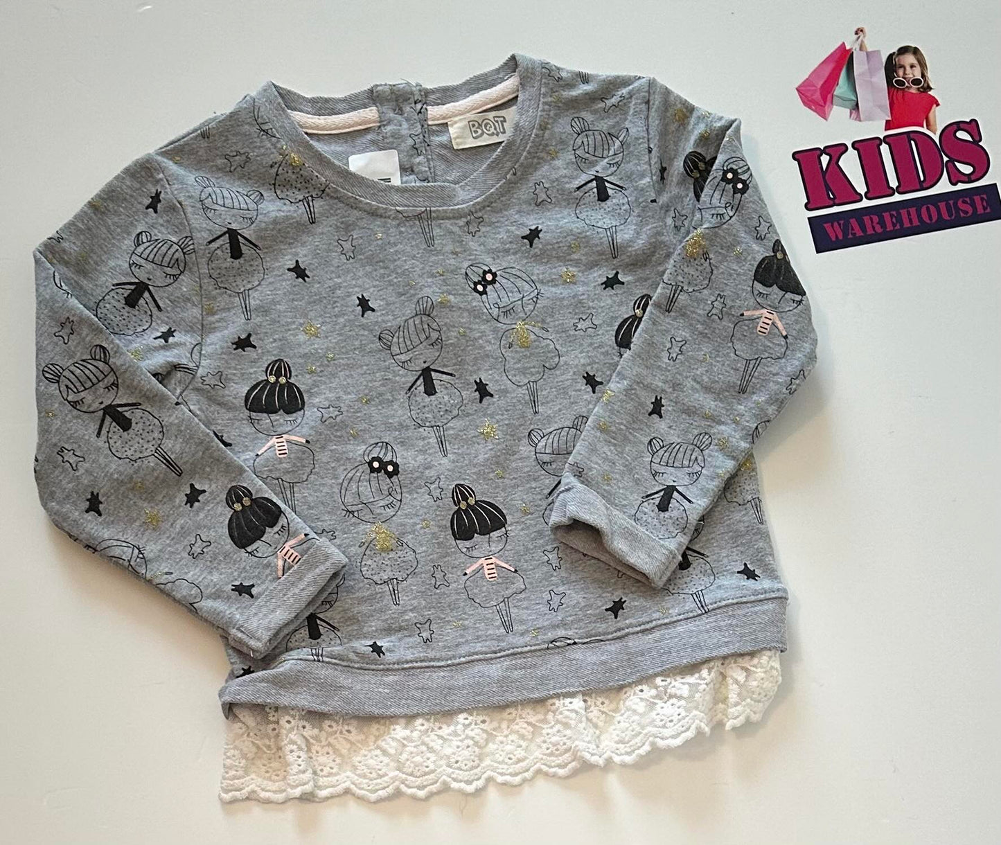 BQT Grey Top With Girl Pattern Size 2