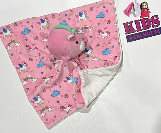 Smoochy Pals Pink Unicorn Print Baby Security Blanket