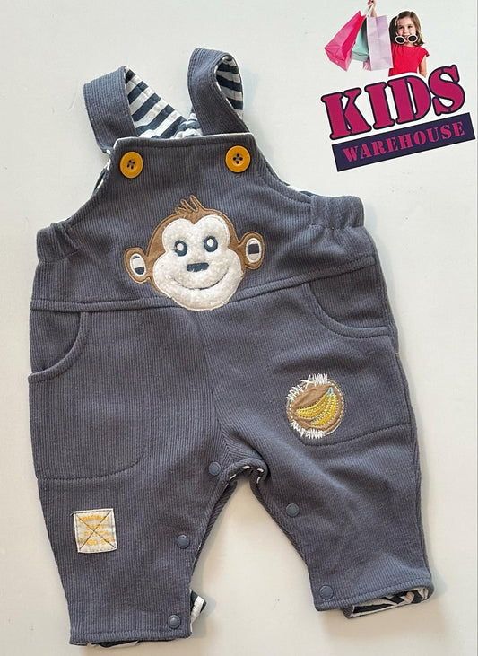 Pumpkin Patch Greyish Blue Overalls With Monkey Print Size 0000