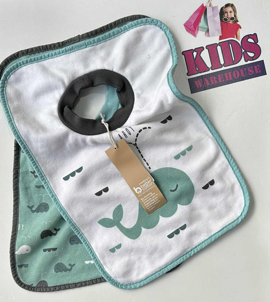NEW 2 Pack Whale Print White, Turquoise Bibs