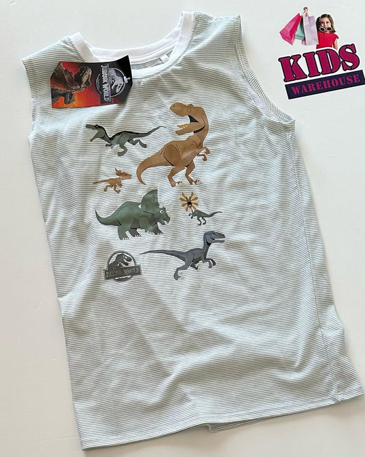 Jurassic World White & Green Top With Dinosaurs Print Size 8