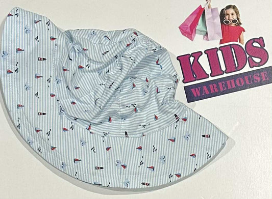 Sprout Blue, White Striped Sea Print Bucket Hat Size XS (1-2 Years)