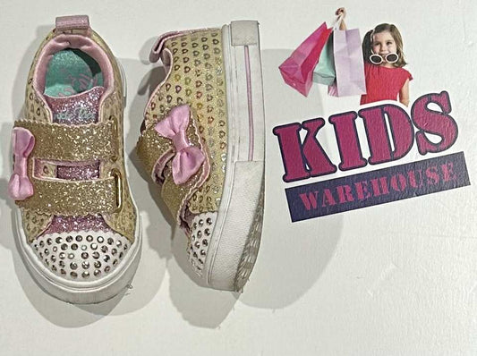 Twinkle Toes Gold, Pink Shimmer Heart Print Light Up Size US5/UK4 (Child) (Tested)