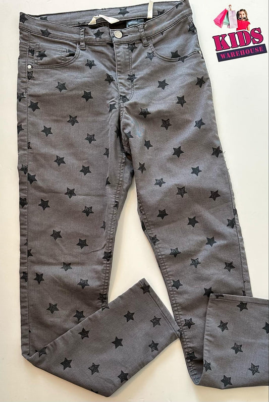 H&M Grey Jean Pants With Black Star Pattern Size 12