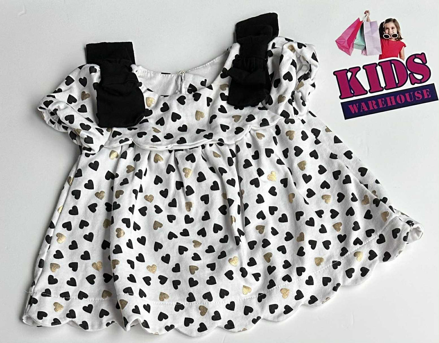 Cupcake And Cashmere White, Black, Gold Heart Print Dress Size 00