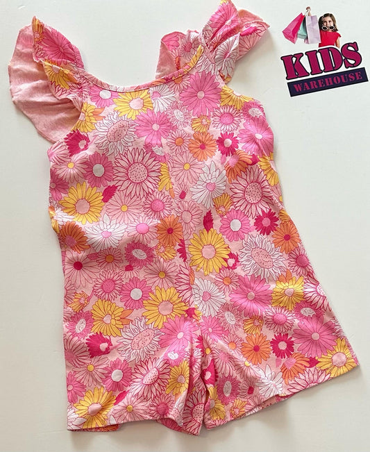 Mini Mango Pink Overalls With Flower Pattern Size 3