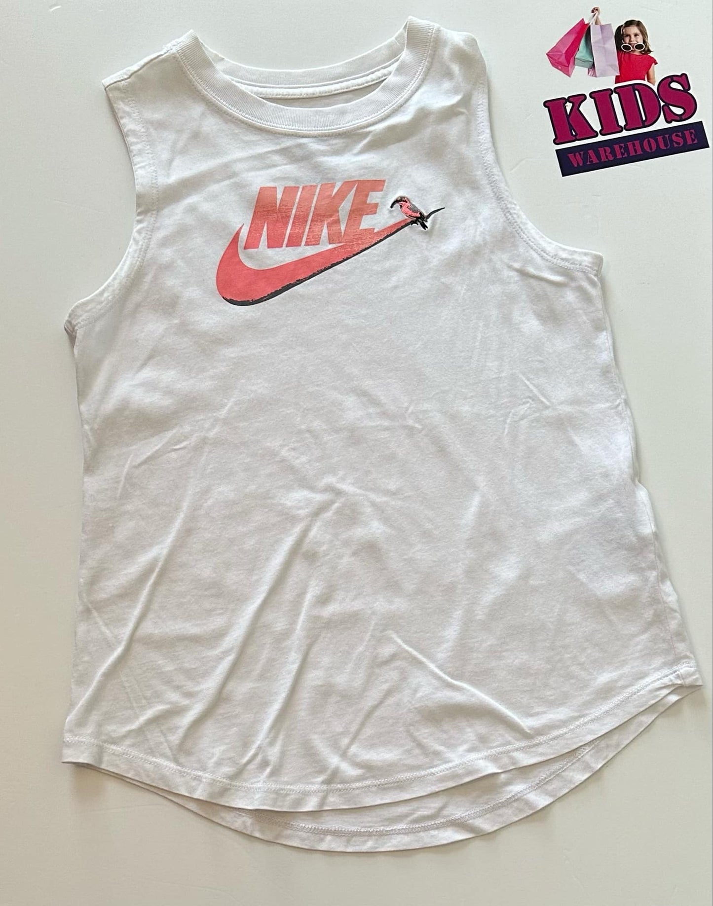 Nike White Singlet With “Nike” Pink Print Size 10