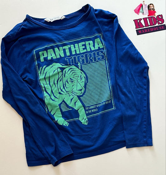 H&M Blue Top With “Panthera Tigers” Print Size 9