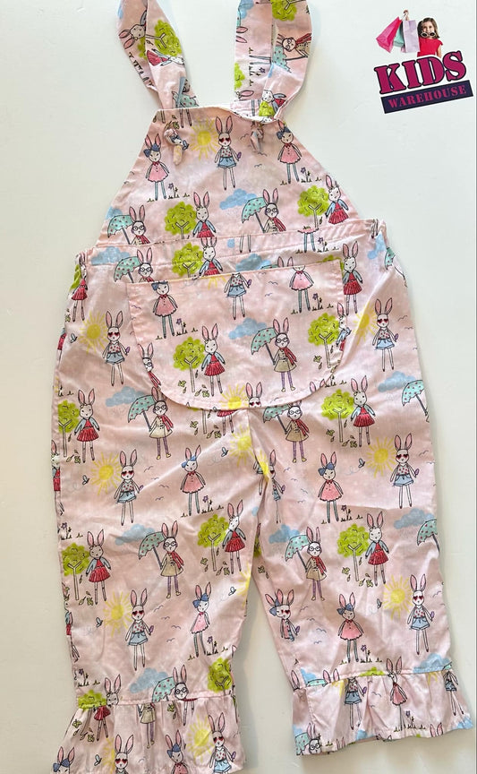 Di’s Designs Pink Overalls With Rabbit Pattern Size 4