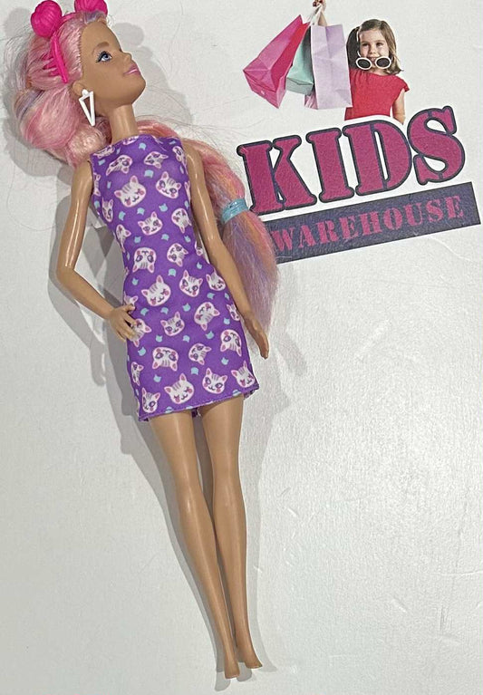 Barbie Purple Cat Print Dress Doll