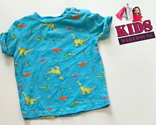 Dymples Blue Top With Dinosaur Pattern Size 000