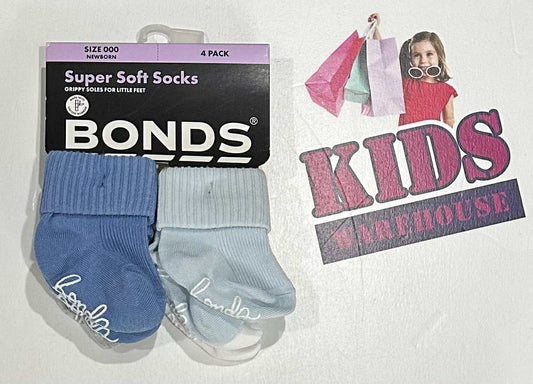 NEW BONDS Super Soft Socks Blue Size 000 (Newborn) 4 Pack