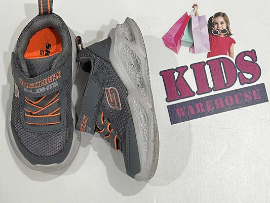 Skechers S-Lights Grey, Orange Runners Size US5/UK4 (Child)
